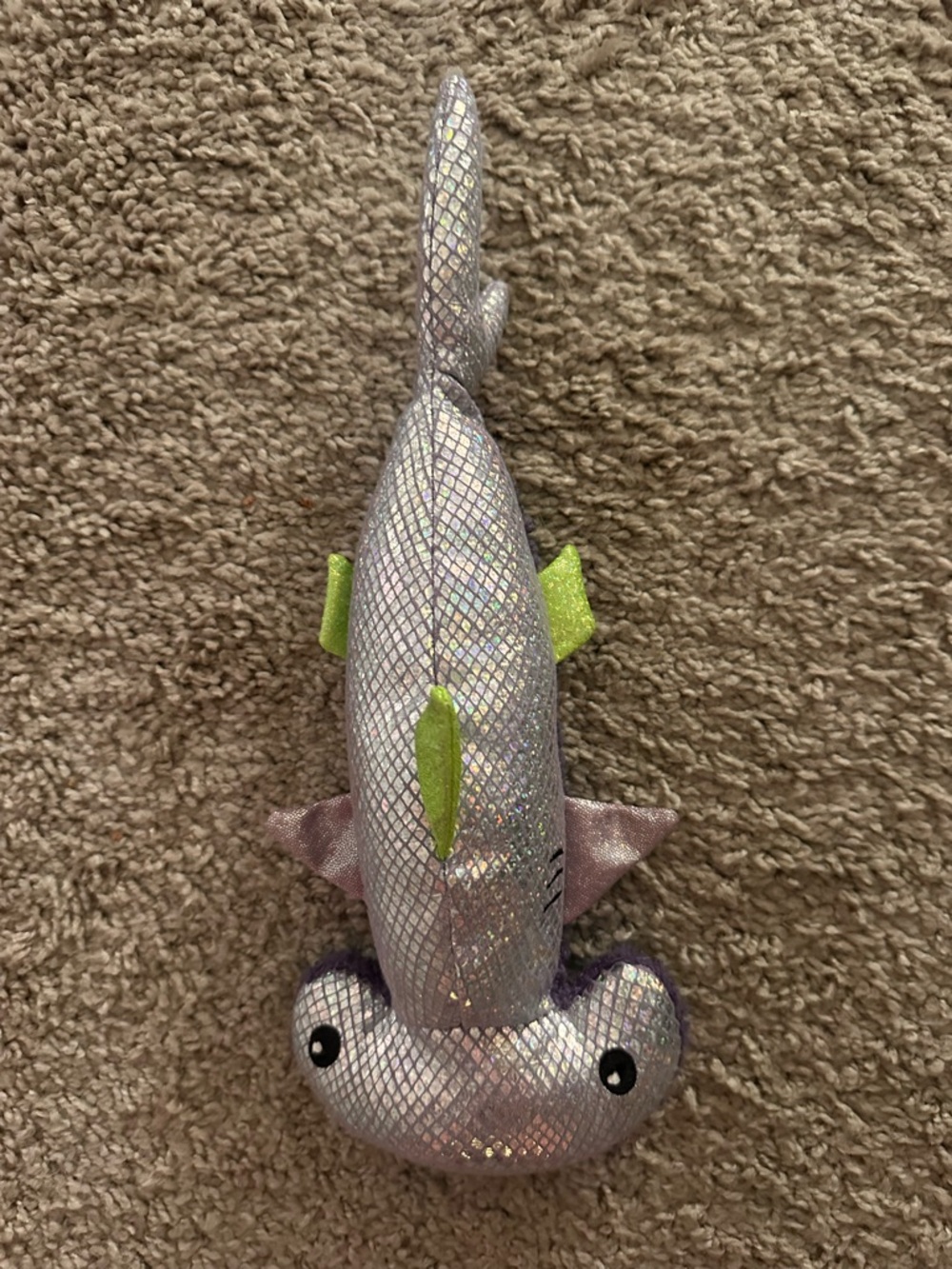 Plush Hammerhead Cat Toy - Iridescent Purple with Green Fins